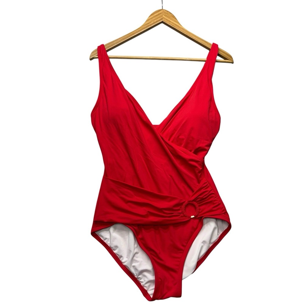 Michael Kors Womens Swimsuit 12 Red One Piece Wrap Swim Modest